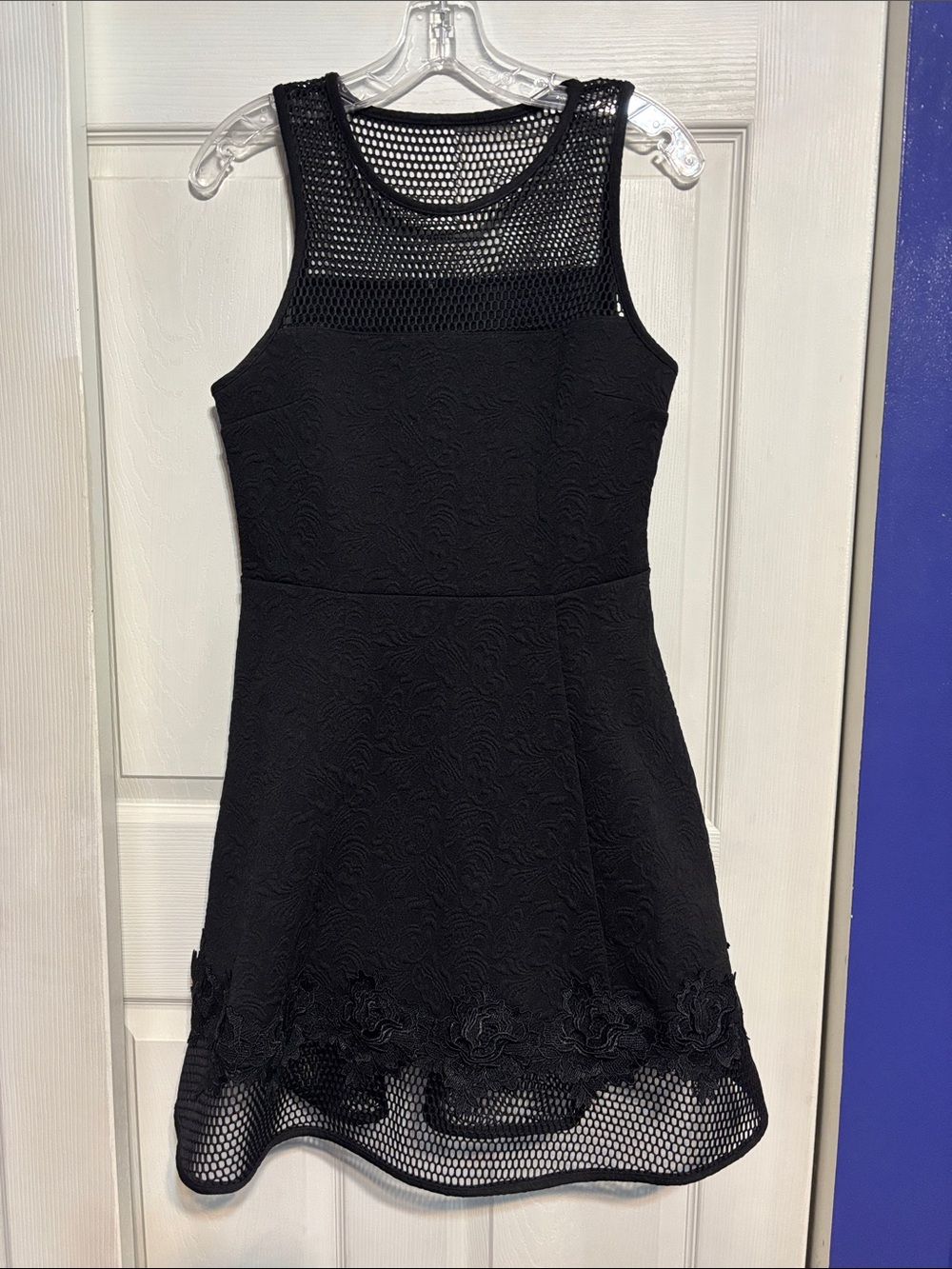 Express Black Textured Fit-and-Flare Dress